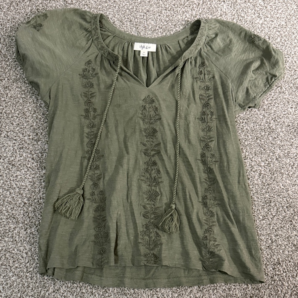 Style & Co. Sage Green Embroidered Blouse